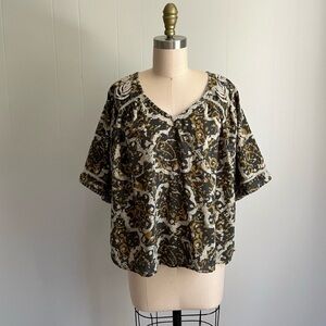3/$21 Sigrid Olsen Lightweight Hi Low Flowy Print Top with Embroidery M